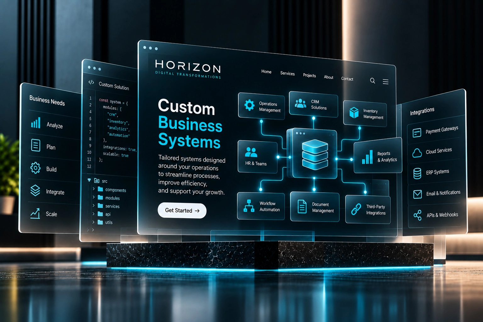 HORIZON custom business systems for operations, CRM, inventory, and workflow management