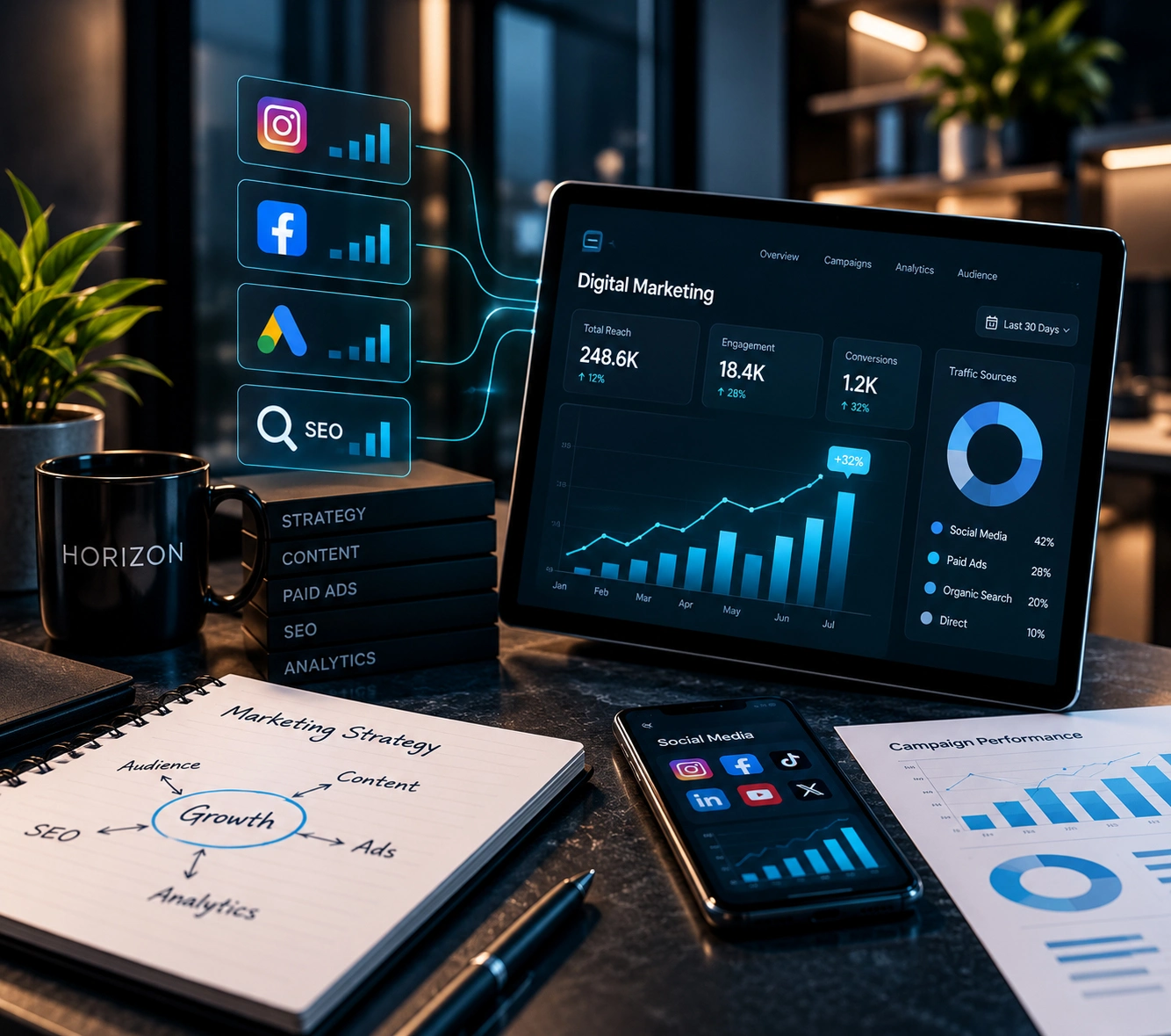HORIZON digital marketing services across social media, paid advertising, SEO, and performance marketing