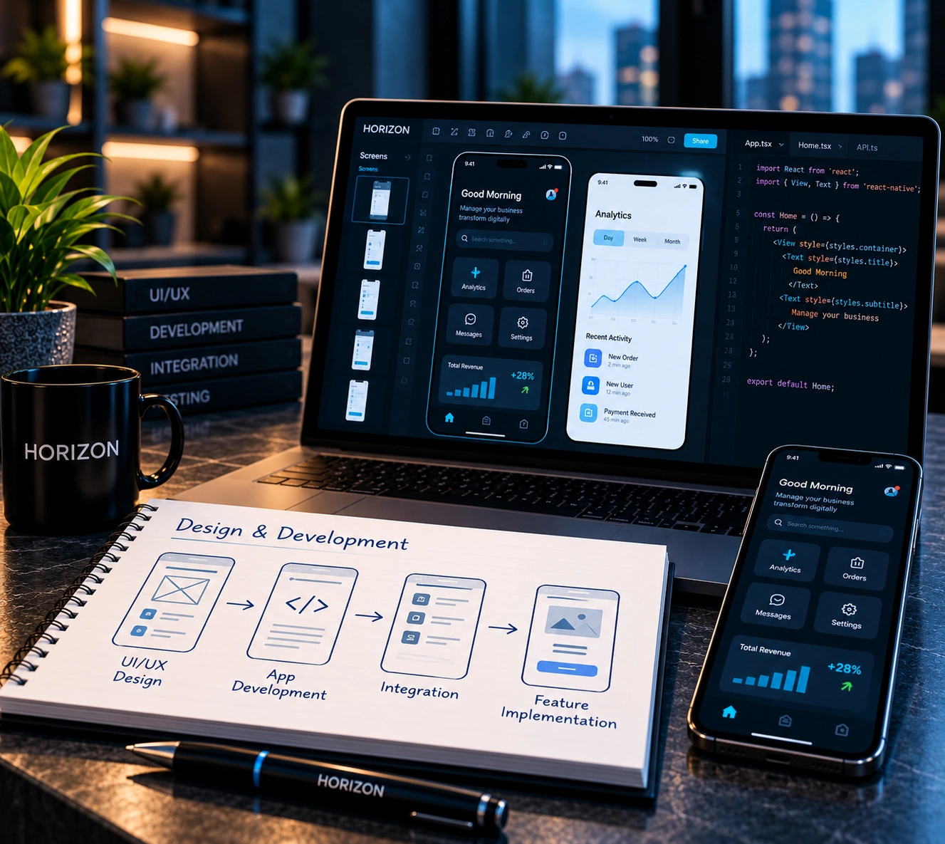 Mobile app design and development with intuitive interfaces, custom functionality, and API integrations