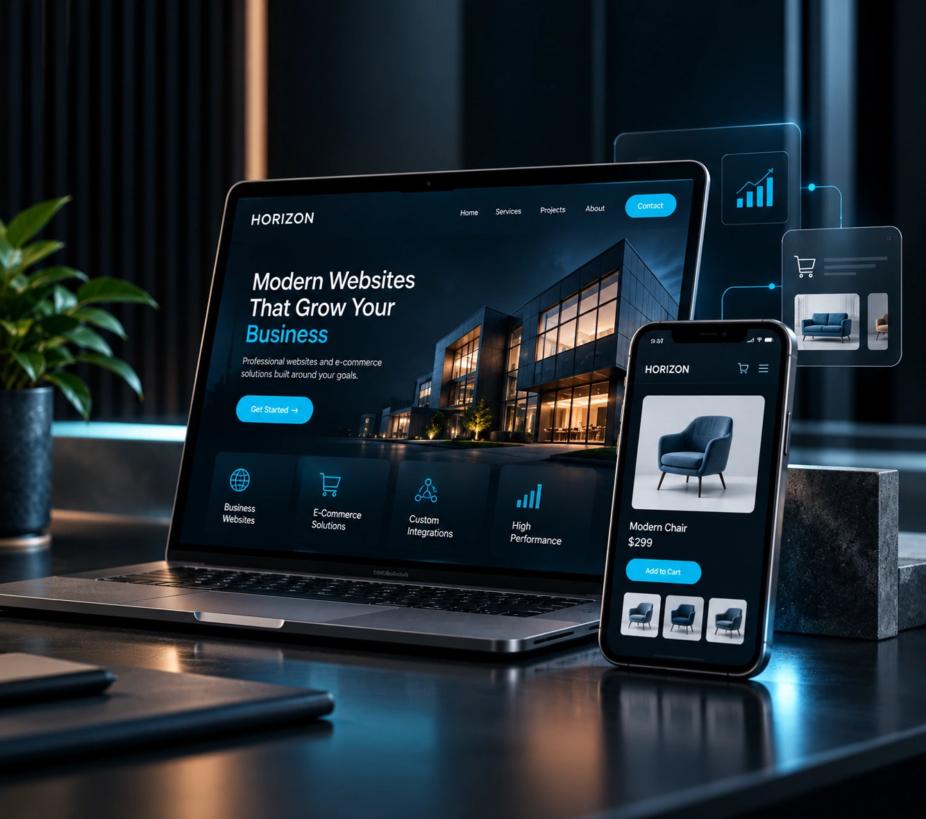 HORIZON website development services for responsive business websites and e-commerce stores